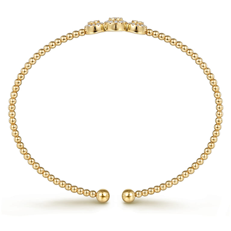 14K Yellow Gold Bujukan Bead Cuff Bracelet with Three Pave Diamond Stations - 0.32 ct - Shot 3