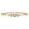 14K Yellow Gold Bujukan Bead Cuff Bracelet with Three Pave Diamond Stations - 0.32 ct