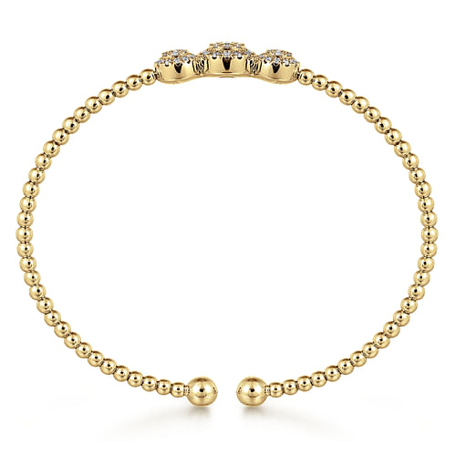 14K Yellow Gold Bujukan Bead Cuff Bracelet with Three Pave Diamond Stations - 0.32 ct - Shot 3