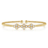 14K Yellow Gold Bujukan Bead Cuff Bracelet with Three Quatrefoil Diamond Stations - 0.58 ct