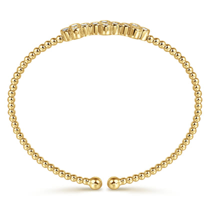 14K Yellow Gold Bujukan Bead Cuff Bracelet with Three Quatrefoil Diamond Stations