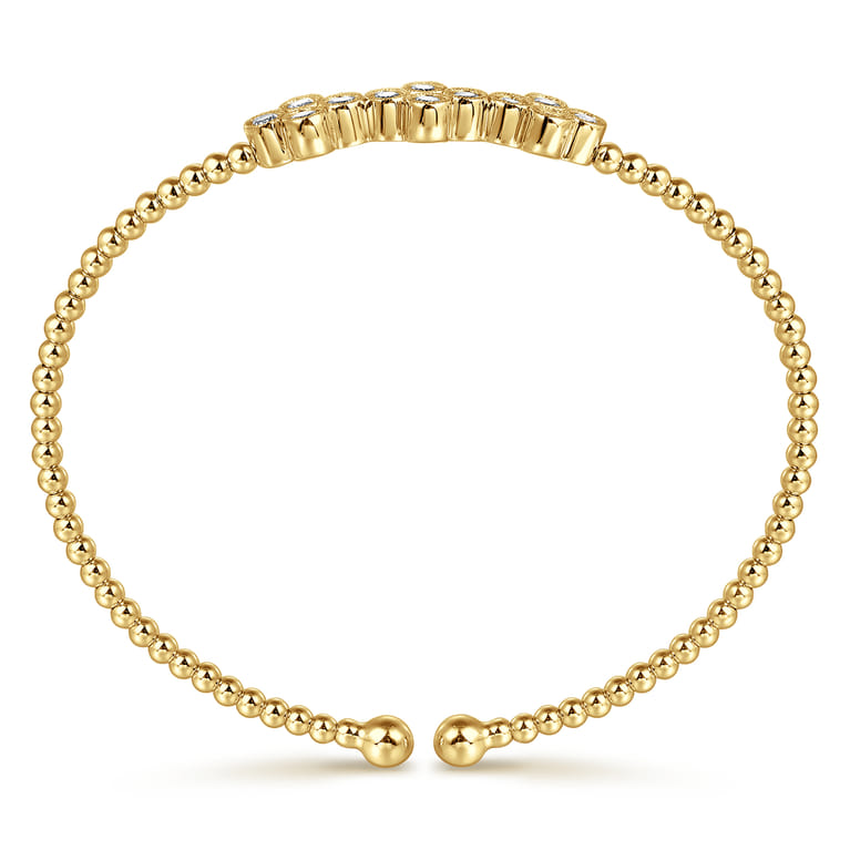 14K Yellow Gold Bujukan Bead Cuff Bracelet with Three Quatrefoil Diamond Stations - 0.58 ct - Shot 3