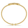 14K Yellow Gold Bujukan Bead Cuff Bracelet with Three Quatrefoil Diamond Stations - 0.58 ct