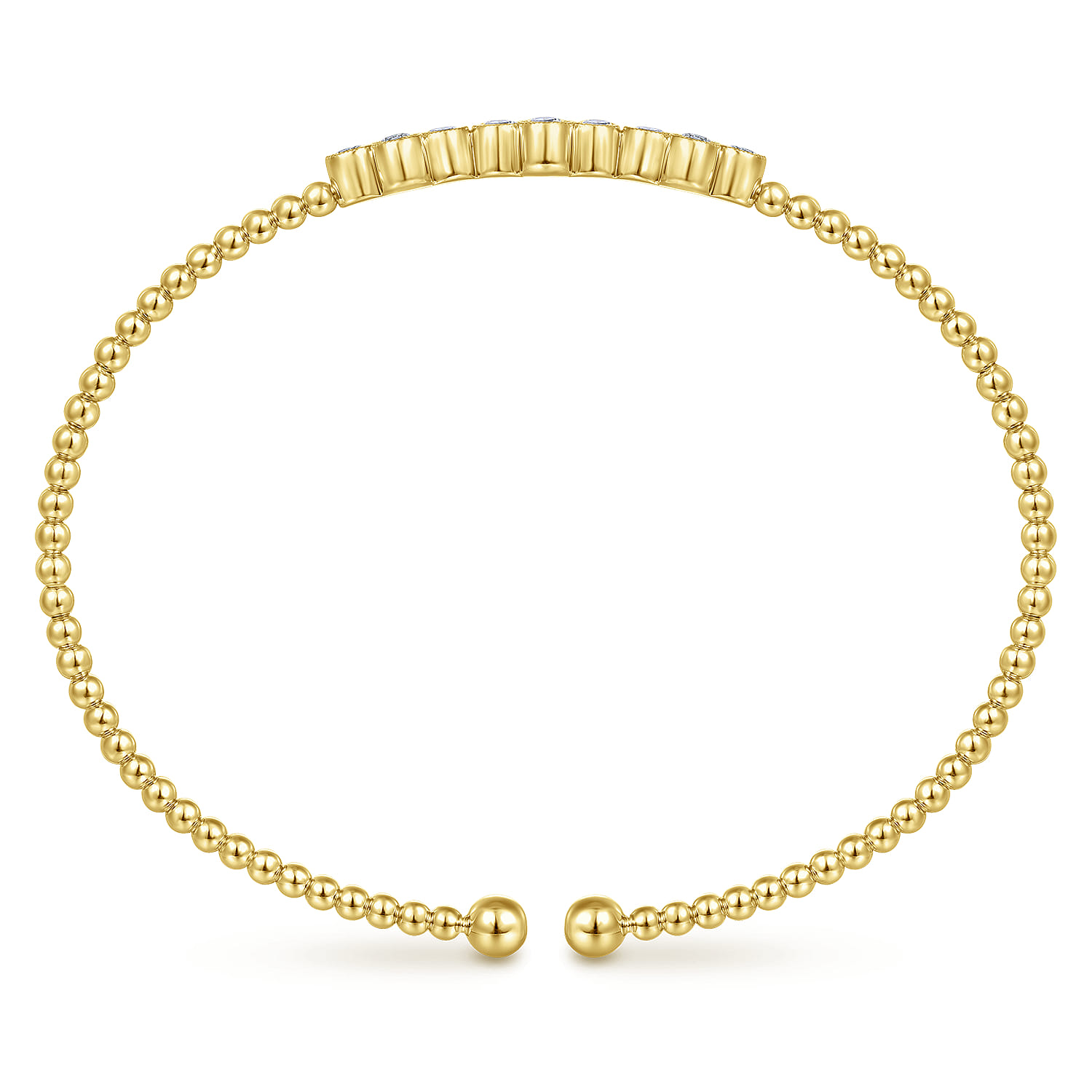 14K Yellow Gold Bujukan Bead Cuff Bracelet with Three Quatrefoil Diamond Stations - 0.6 ct - Shot 3
