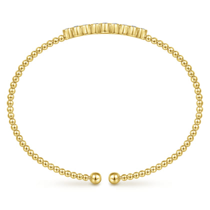 14K Yellow Gold Bujukan Bead Cuff Bracelet with Three Quatrefoil Diamond Stations