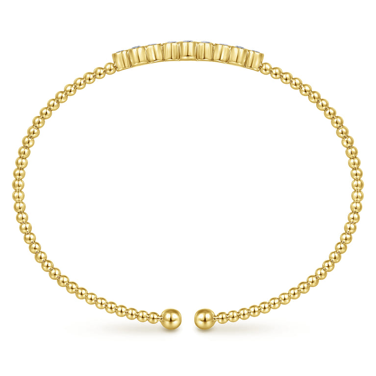 14K Yellow Gold Bujukan Bead Cuff Bracelet with Three Quatrefoil Diamond Stations - 0.6 ct - Shot 3