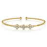 14K Yellow Gold Bujukan Bead Cuff Bracelet with Three Quatrefoil Diamond Stations - 0.6 ct