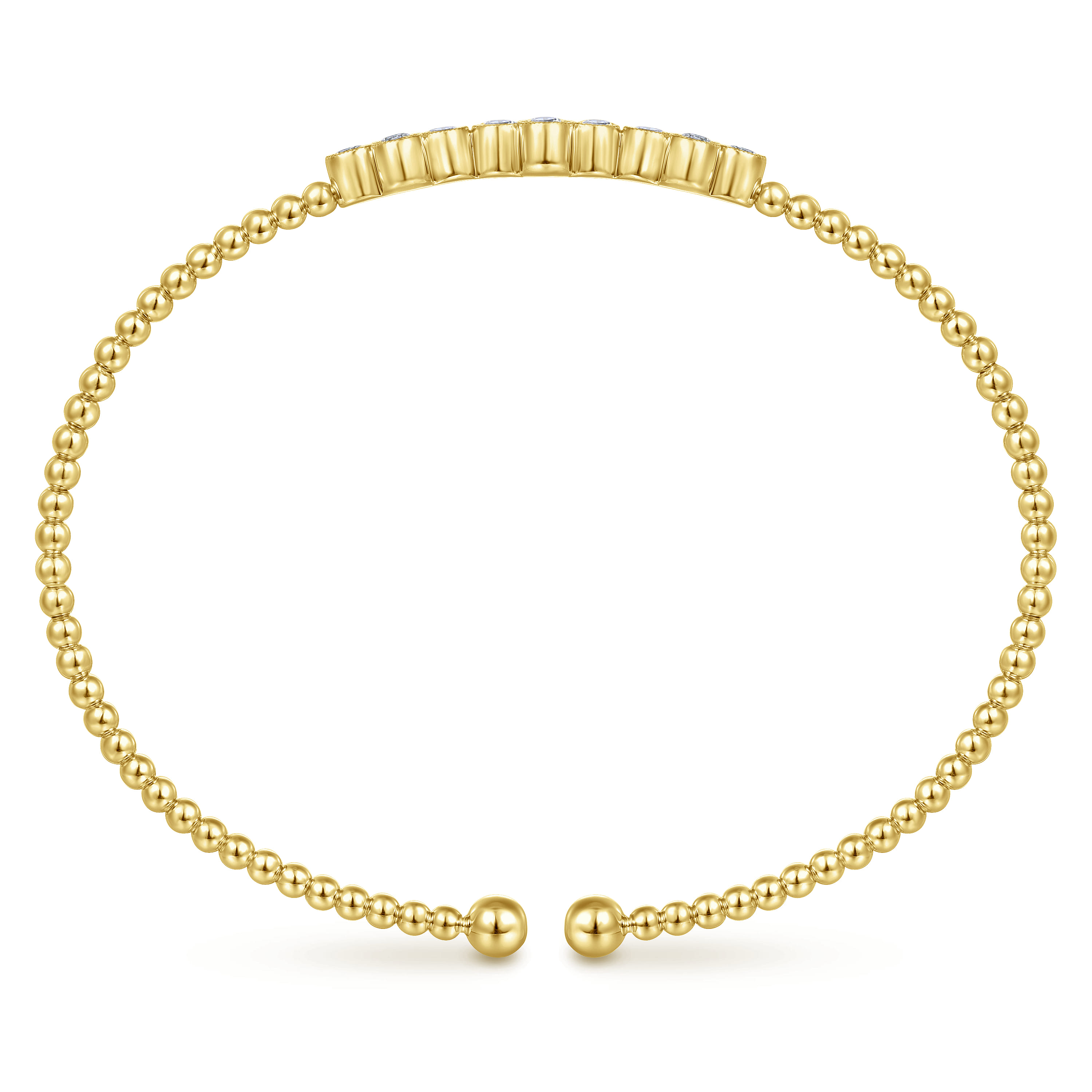 14K Yellow Gold Bujukan Bead Cuff Bracelet with Three Quatrefoil Diamond Stations - 0.6 ct - Shot 3
