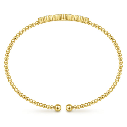 14K Yellow Gold Bujukan Bead Cuff Bracelet with Three Quatrefoil Diamond Stations