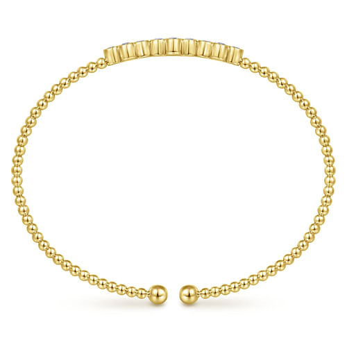 14K Yellow Gold Bujukan Bead Cuff Bracelet with Three Quatrefoil Diamond Stations - 0.6 ct - Shot 3