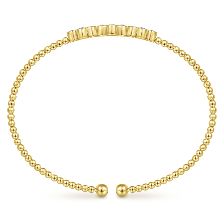 14K Yellow Gold Bujukan Bead Cuff Bracelet with Three Quatrefoil Diamond Stations - 0.6 ct - Shot 3