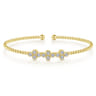 14K Yellow Gold Bujukan Bead Cuff Bracelet with Three Quatrefoil Diamond Stations - 0.6 ct