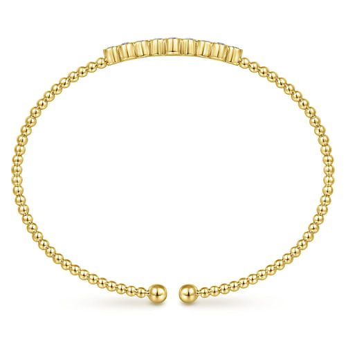 14K Yellow Gold Bujukan Bead Cuff Bracelet with Three Quatrefoil Diamond Stations - 0.6 ct - Shot 3