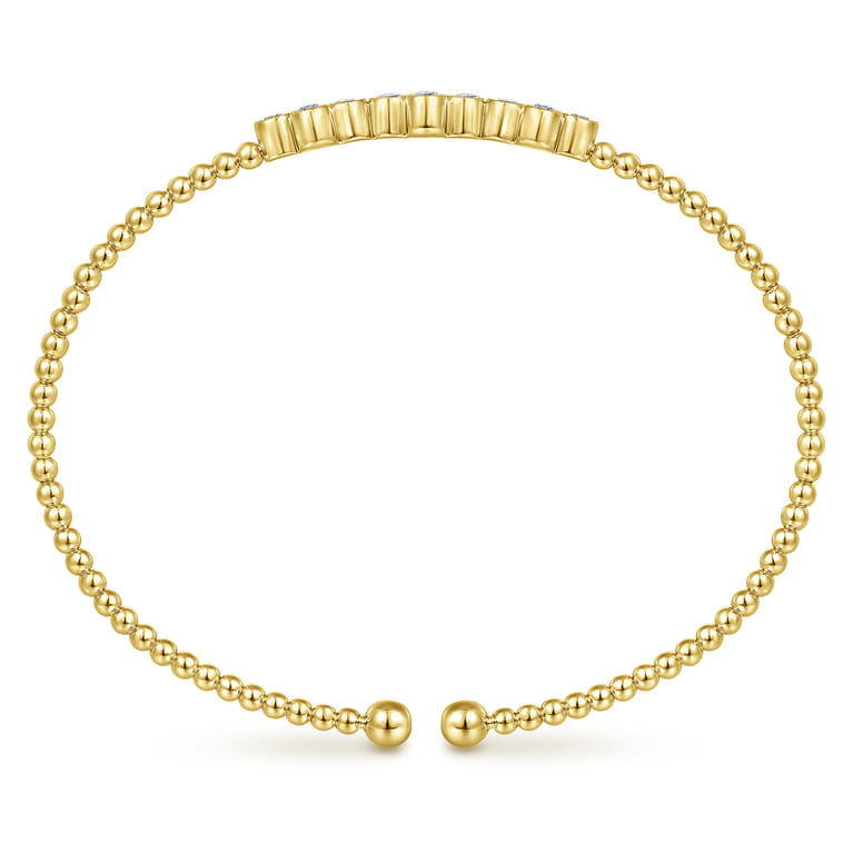 14K Yellow Gold Bujukan Bead Cuff Bracelet with Three Quatrefoil Diamond Stations - 0.6 ct - Shot 3