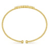 14K Yellow Gold Bujukan Bead Cuff Bracelet with Three Quatrefoil Diamond Stations - 0.6 ct