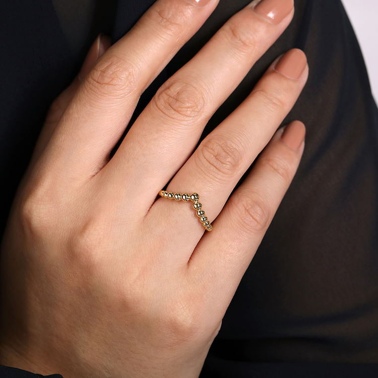 14K Yellow Gold Bujukan Bead Curved Ring
