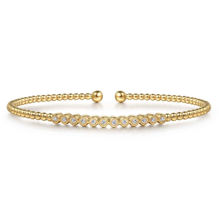 14K Yellow Gold Bujukan Bead Diamond Bangle - 0.14 ct - Shot 1