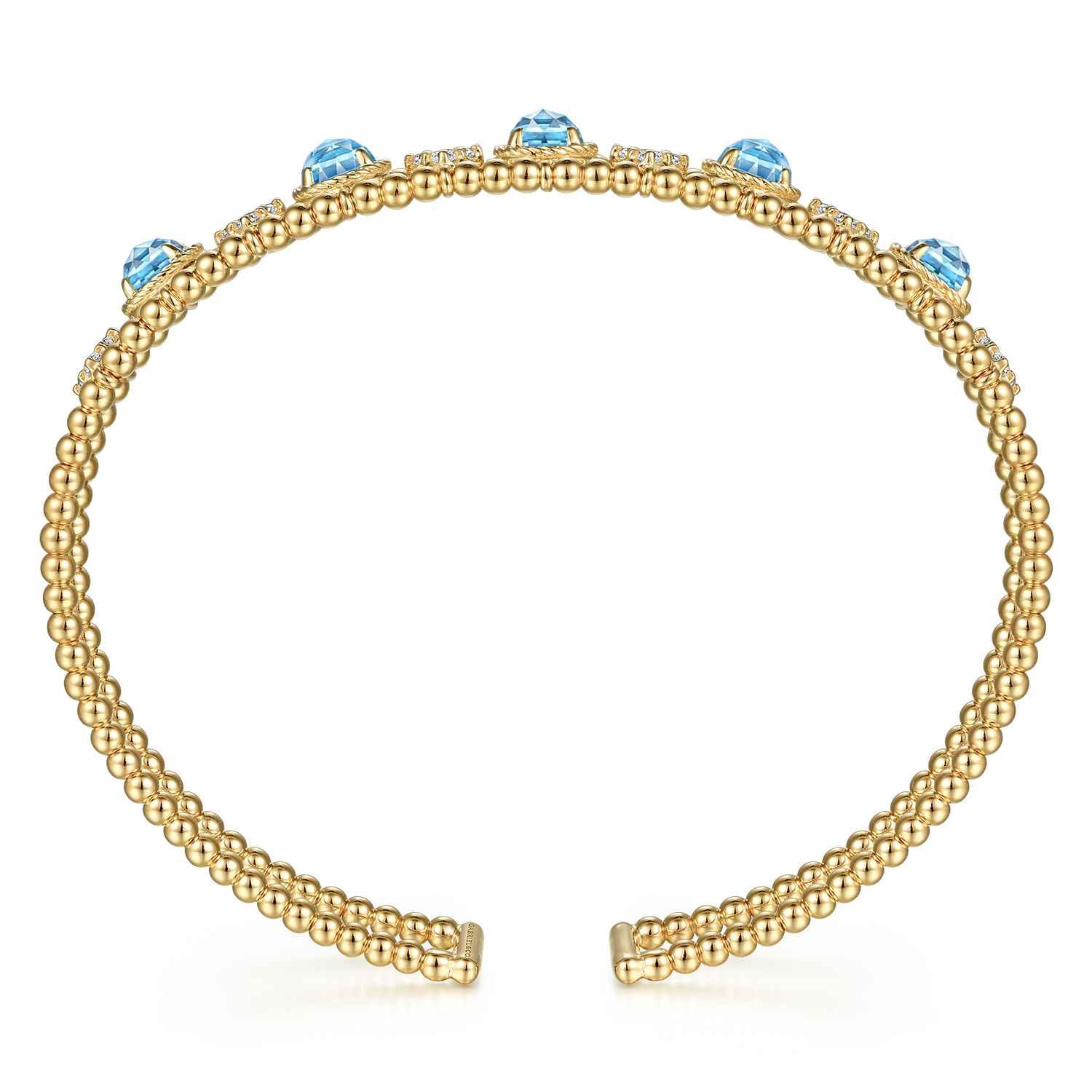 14K Yellow Gold Bujukan Bead Diamond and Blue Topaz Cuff Bracelet - 0.57 ct - Shot 3