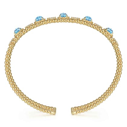 14K Yellow Gold Bujukan Bead Diamond and Blue Topaz Cuff Bracelet