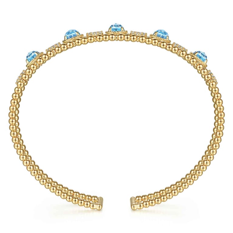 14K Yellow Gold Bujukan Bead Diamond and Blue Topaz Cuff Bracelet - 0.57 ct - Shot 3