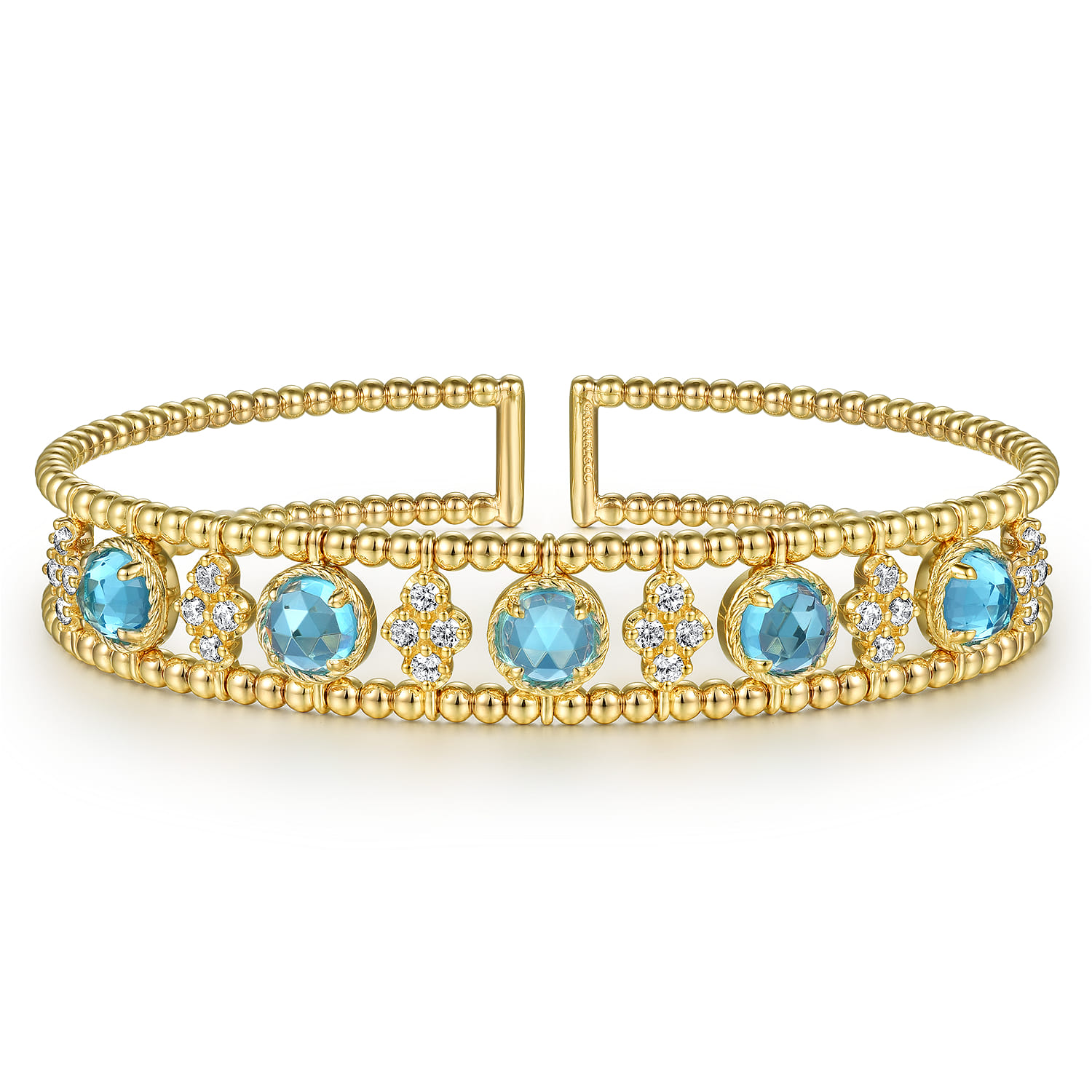 14K Yellow Gold Bujukan Bead Diamond and Blue Topaz Cuff Bracelet - 0.6 ct - Shot 1