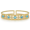 14K Yellow Gold Bujukan Bead Diamond and Blue Topaz Cuff Bracelet - 0.6 ct