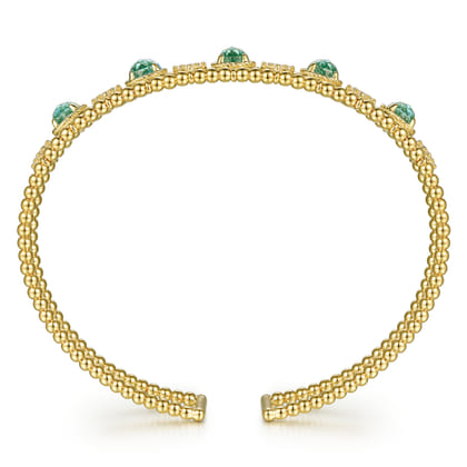 14K Yellow Gold Bujukan Bead Diamond and Blue Topaz Cuff Bracelet