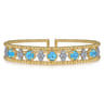 14K Yellow Gold Bujukan Bead Diamond and Blue Topaz Cuff Bracelet - 0.6 ct