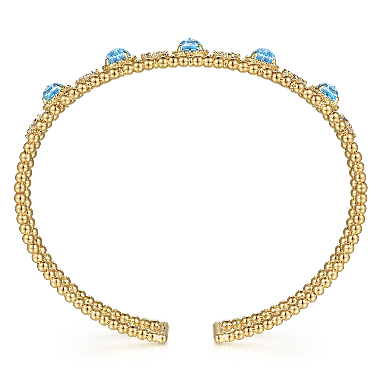 14K Yellow Gold Bujukan Bead Diamond and Blue Topaz Cuff Bracelet - 0.6 ct - Shot 3