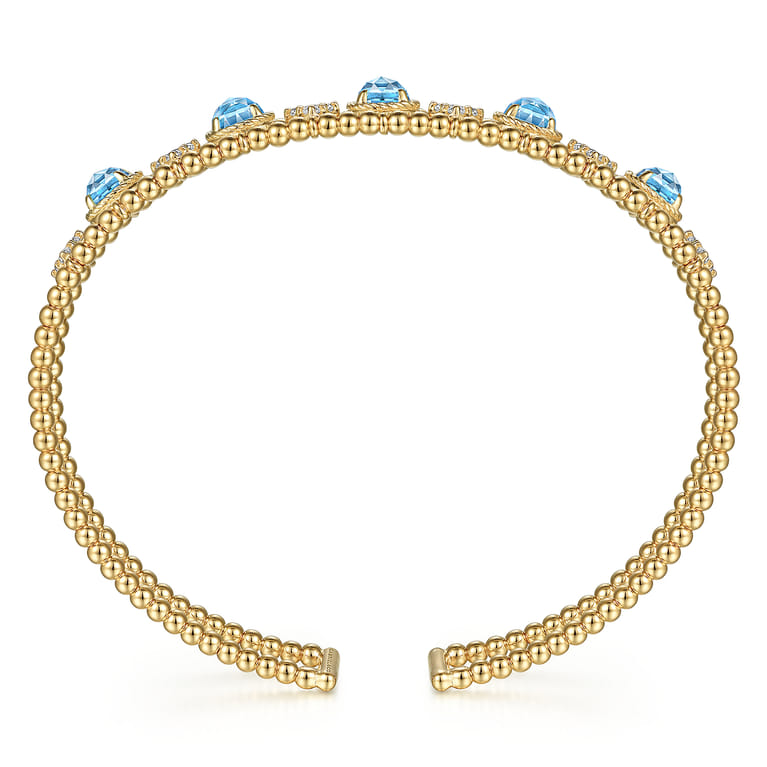 14K Yellow Gold Bujukan Bead Diamond and Blue Topaz Cuff Bracelet - 0.6 ct - Shot 3