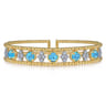 14K Yellow Gold Bujukan Bead Diamond and Blue Topaz Cuff Bracelet - 0.57 ct