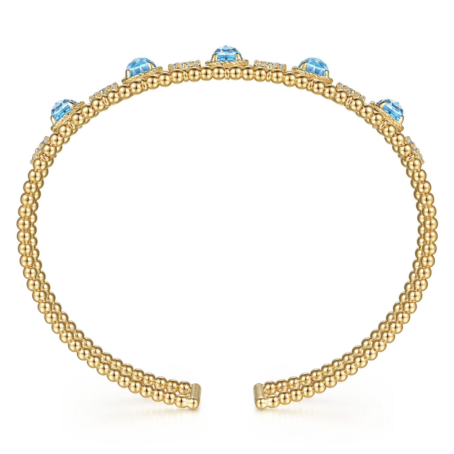 14K Yellow Gold Bujukan Bead Diamond and Blue Topaz Cuff Bracelet - 0.57 ct - Shot 3