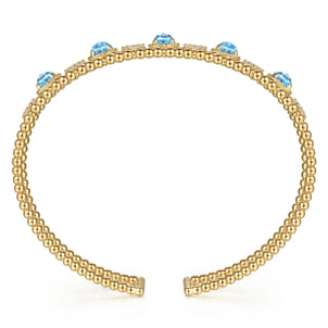 14K Yellow Gold Bujukan Bead Diamond and Blue Topaz Cuff Bracelet