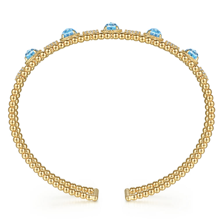 14K Yellow Gold Bujukan Bead Diamond and Blue Topaz Cuff Bracelet - 0.57 ct - Shot 3