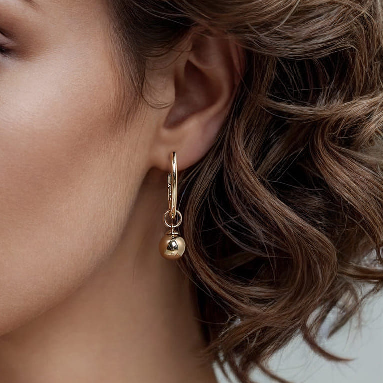 14K Yellow Gold Bujukan Bead Earring Charm - Shot 5