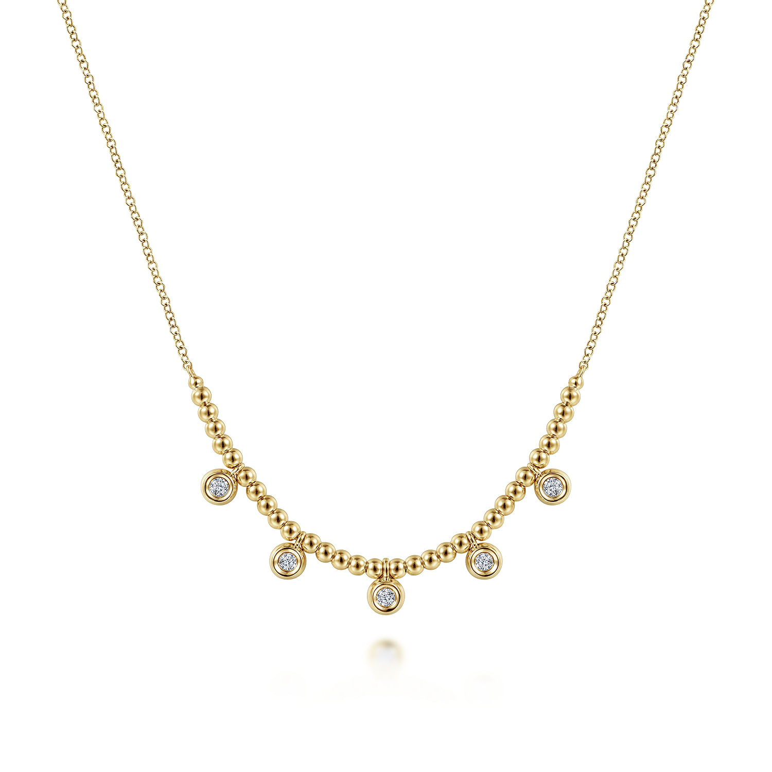 14K Yellow Gold Bujukan Bead Necklace with Diamond Drops