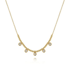 14K Yellow Gold Bujukan Bead Necklace with Diamond Drops
