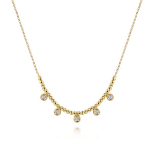 14K Yellow Gold Bujukan Bead Necklace with Diamond Drops