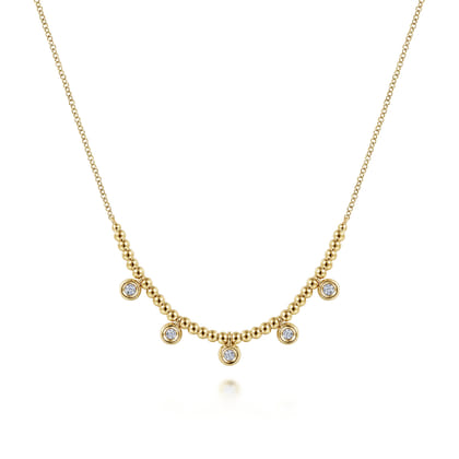 14K Yellow Gold Bujukan Bead Necklace with Diamond Drops