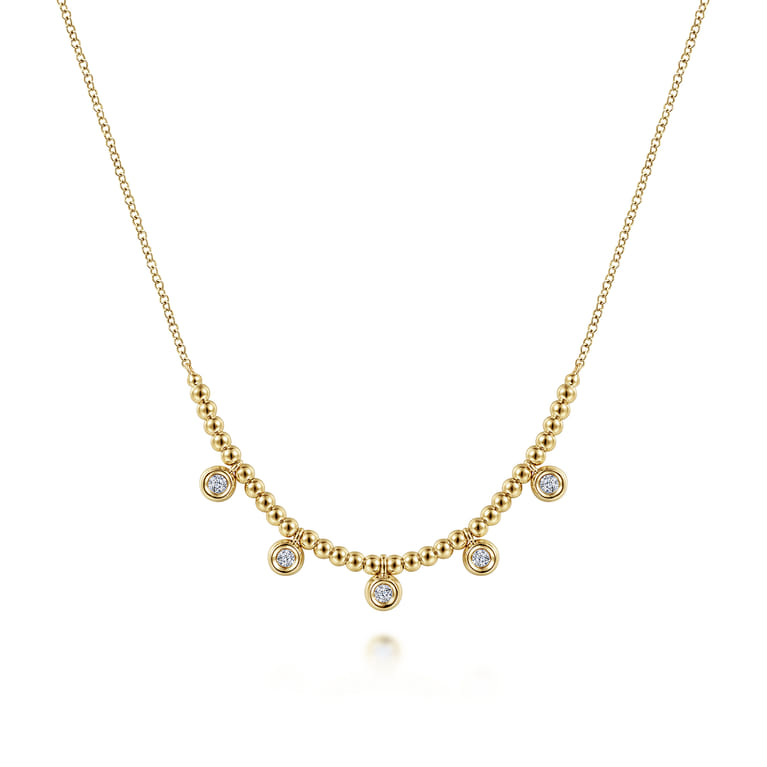 14K Yellow Gold Bujukan Bead Necklace with Diamond Drops - 0.15 ct - Shot 1
