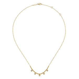 14K Yellow Gold Bujukan Bead Necklace with Diamond Drops