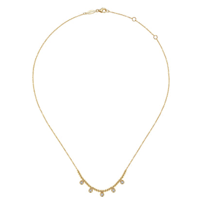 14K Yellow Gold Bujukan Bead Necklace with Diamond Drops