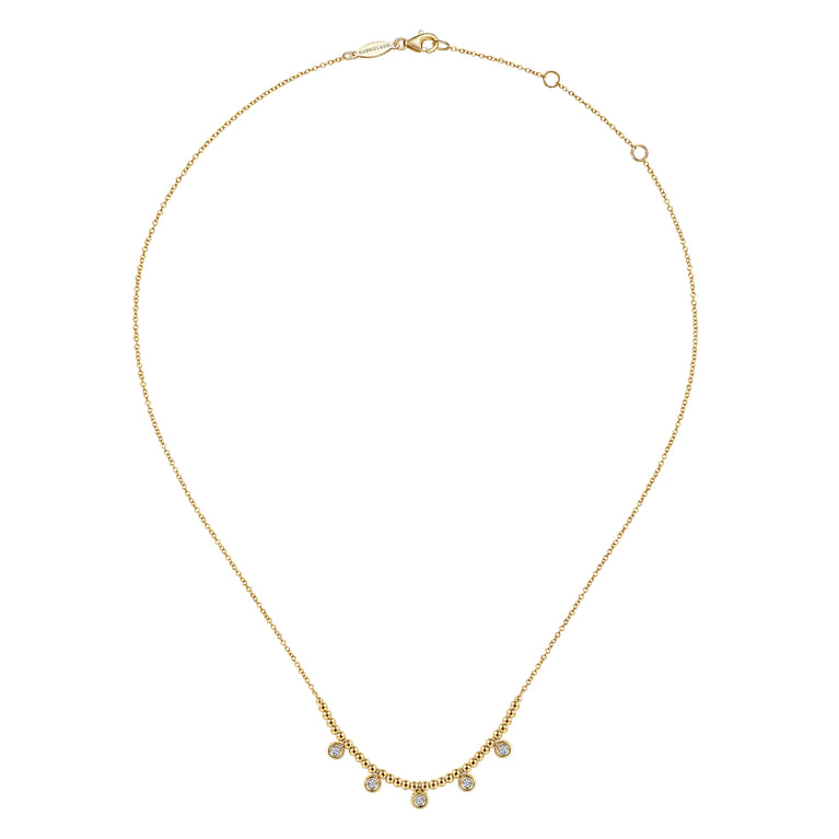 14K Yellow Gold Bujukan Bead Necklace with Diamond Drops - 0.15 ct - Shot 2