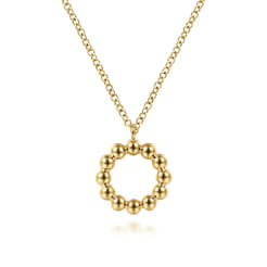 14K Yellow Gold Bujukan Bead Open Circle Pendant Necklace