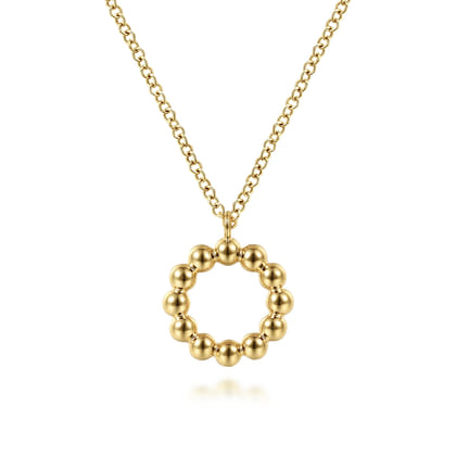 14K Yellow Gold Bujukan Bead Open Circle Pendant Necklace