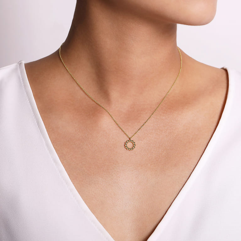 14K Yellow Gold Bujukan Bead Open Circle Pendant Necklace - Shot 3