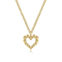 14K Yellow Gold Bujukan Bead Open Heart Pendant Necklace