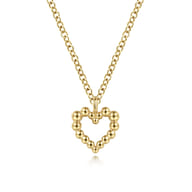 14K Yellow Gold Bujukan Bead Open Heart Pendant Necklace