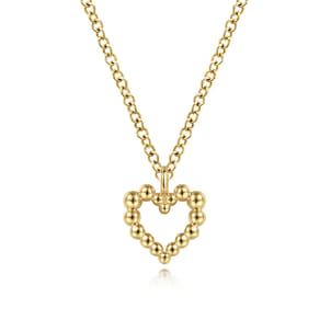 14K Yellow Gold Bujukan Bead Open Heart Pendant Necklace