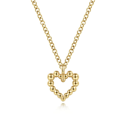14K Yellow Gold Bujukan Bead Open Heart Pendant Necklace